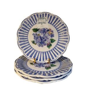 NEW SET 4 'SHABBY CHIC* MELAMINE White Floral Lavender & Blue 11" Dinner Plates